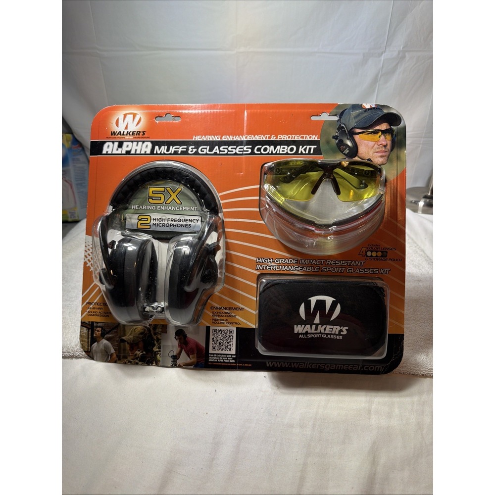 Walkers Alpha Muff & Glasses Combo Kit 4 Lens Colors Hearing Enhancement NEW